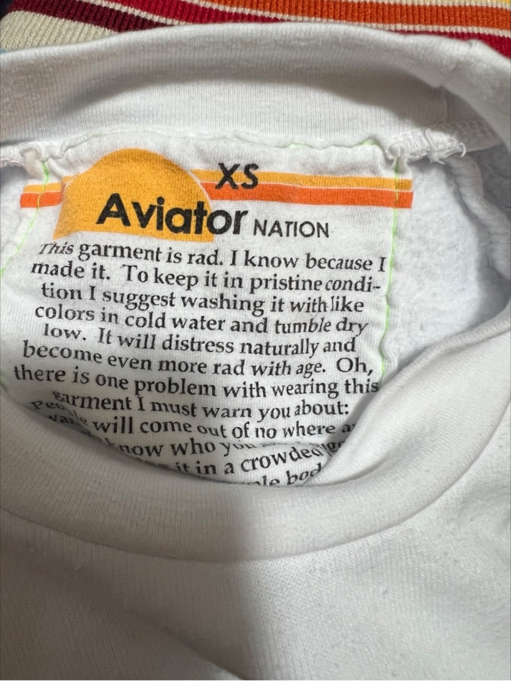 #1726 Aviator Nation Bolt Cropped Sweatshirt White XS - Picture 7 of 7